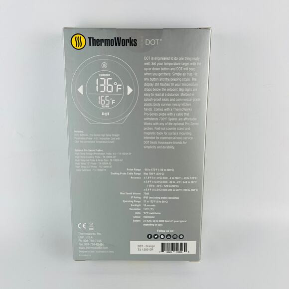THERMOWORKS Pro Series Digital DOT Alarm Thermometer Temperature Orange - Picture 2 of 6